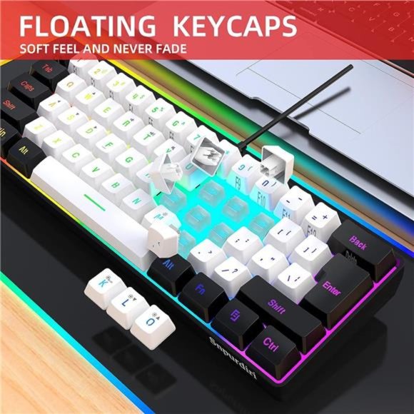 60% Wired Gaming Keyboard, RGB Backlit Ultra-Compact Mini Keyboard, Waterproof - Picture 5 of 6